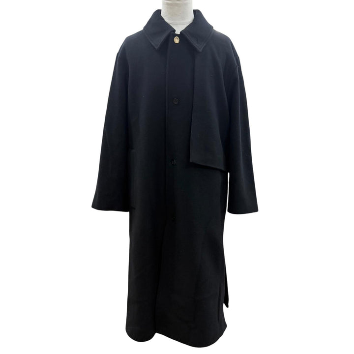 極美品▼CULLNI クルニ 25AW 25-AW-027 ウール100% ロゴ入りボタン デザイン ロング丈 ステンカラーコート ブラック 1 正規品 メンズ