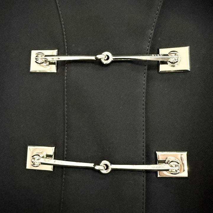 極美品△GUCCI グッチ 361308 ビットデザイン スタンドカラー ロングコート ブラック シルバー金具 36 イタリア製 正規品 レディース