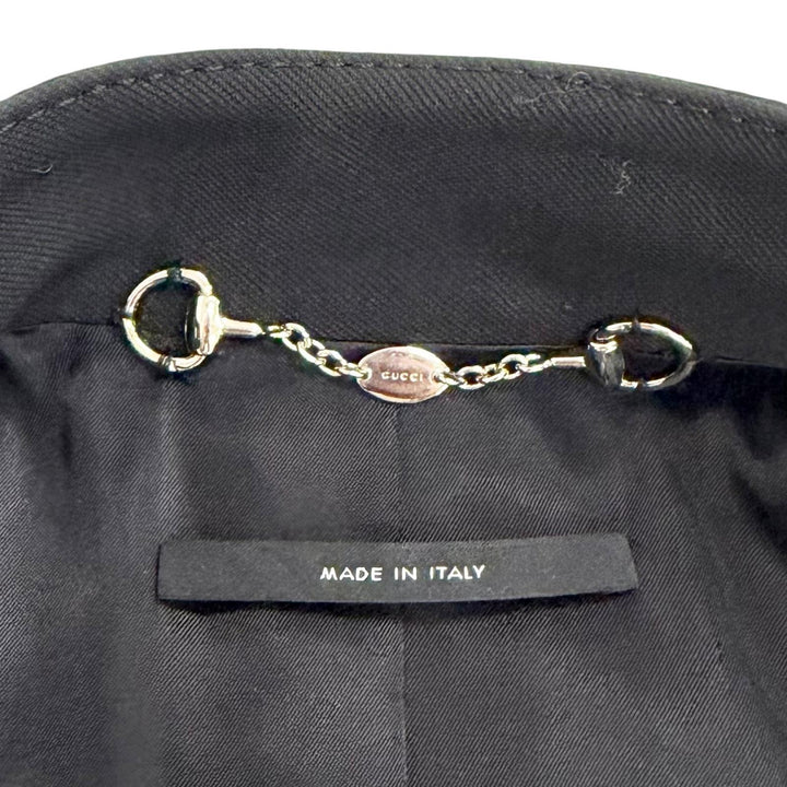 極美品△GUCCI グッチ 361308 ビットデザイン スタンドカラー ロングコート ブラック シルバー金具 36 イタリア製 正規品 レディース