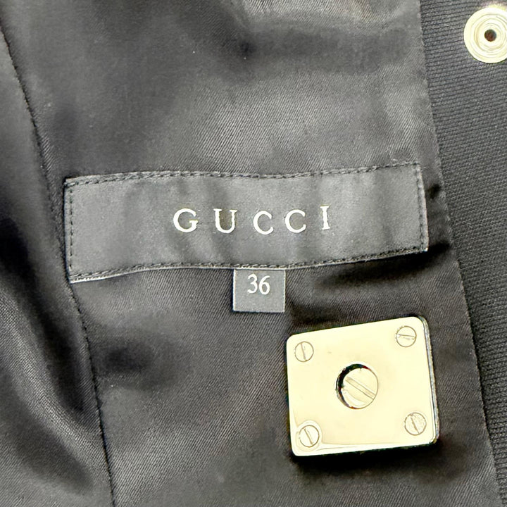 極美品△GUCCI グッチ 361308 ビットデザイン スタンドカラー ロングコート ブラック シルバー金具 36 イタリア製 正規品 レディース