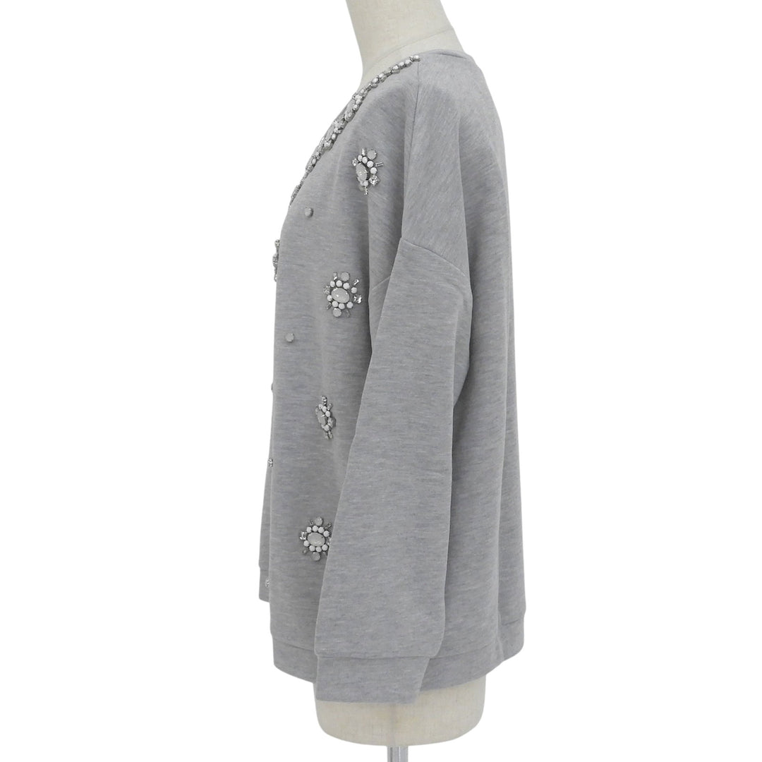 極美品▲WEEKEND MaxMara ウィークエンドマックスマーラ コットン ビジュー プルオーバー スウェット グレー M 正規品 レディース