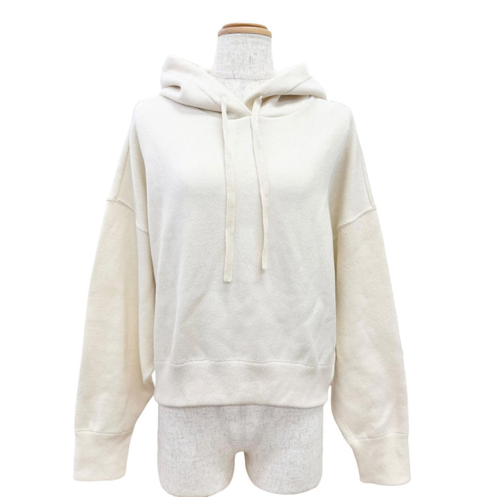 極美品△VALENTINO ヴァレンティノ UB3KC15N5ML ウール コットン カシミヤ ロゴ刺繍 クロップド フーディーパーカー アイボリー M 正規品
