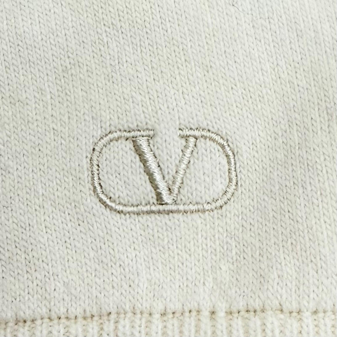 極美品△VALENTINO ヴァレンティノ UB3KC15N5ML ウール コットン カシミヤ ロゴ刺繍 クロップド フーディーパーカー アイボリー M 正規品