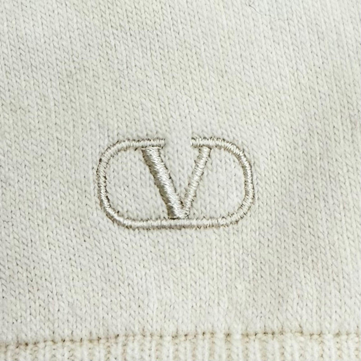 極美品△VALENTINO ヴァレンティノ UB3KC15N5ML ウール コットン カシミヤ ロゴ刺繍 クロップド フーディーパーカー アイボリー M 正規品