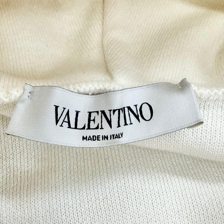 極美品△VALENTINO ヴァレンティノ UB3KC15N5ML ウール コットン カシミヤ ロゴ刺繍 クロップド フーディーパーカー アイボリー M 正規品