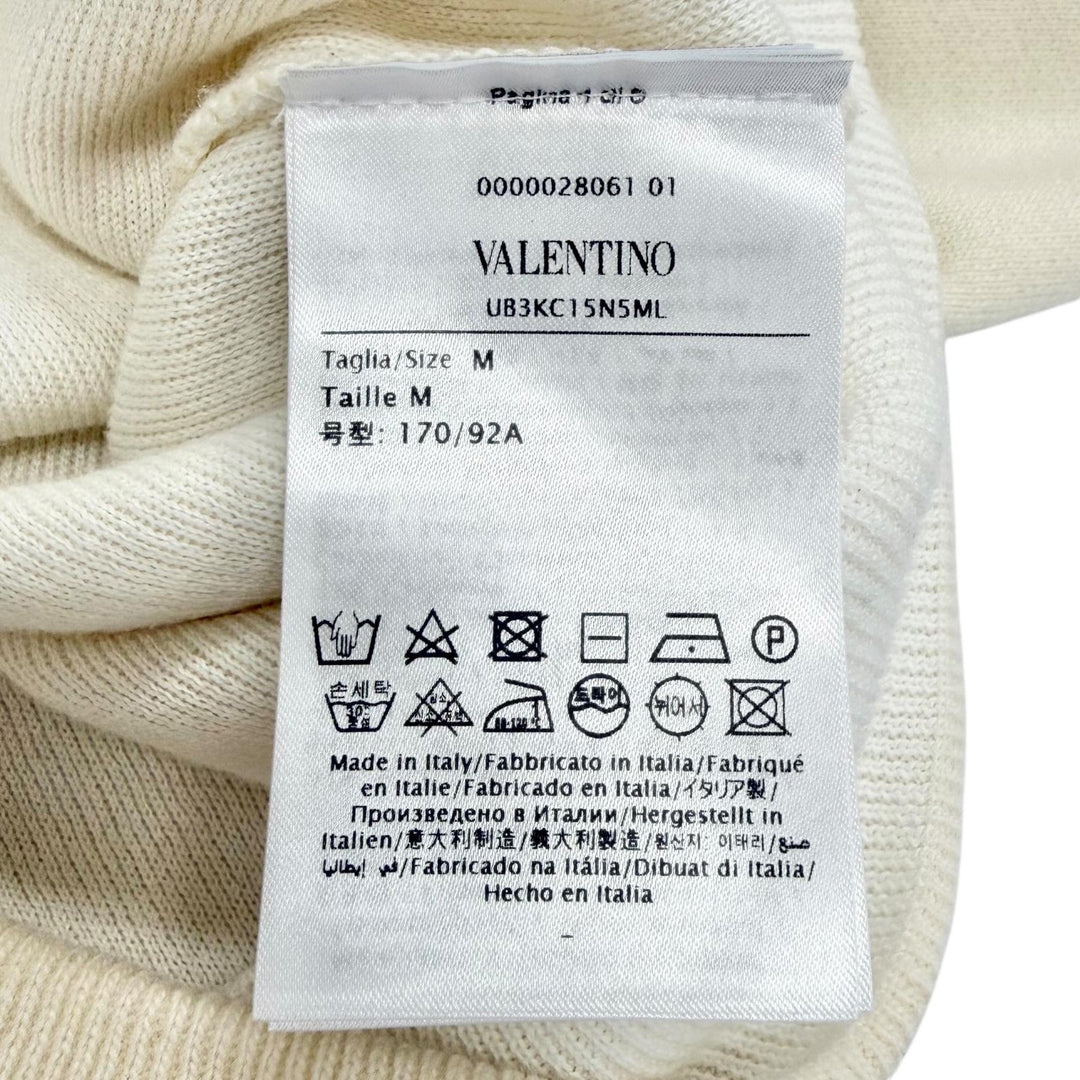 極美品△VALENTINO ヴァレンティノ UB3KC15N5ML ウール コットン カシミヤ ロゴ刺繍 クロップド フーディーパーカー アイボリー M 正規品