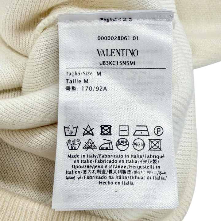 極美品△VALENTINO ヴァレンティノ UB3KC15N5ML ウール コットン カシミヤ ロゴ刺繍 クロップド フーディーパーカー アイボリー M 正規品