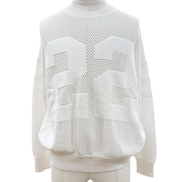 未使用品▼AMIRI アミリ SRAMKNCW1040SMREGY0 Tiger Mesh Graphic Crewneck Sweatshirt コットン ニット ホワイト S 伊製 正規品 メンズ