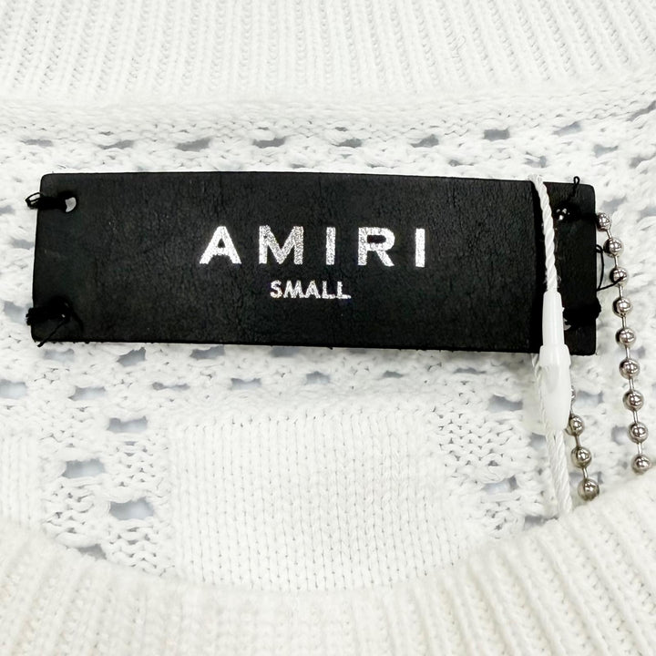 未使用品▼AMIRI アミリ SRAMKNCW1040SMREGY0 Tiger Mesh Graphic Crewneck Sweatshirt コットン ニット ホワイト S 伊製 正規品 メンズ