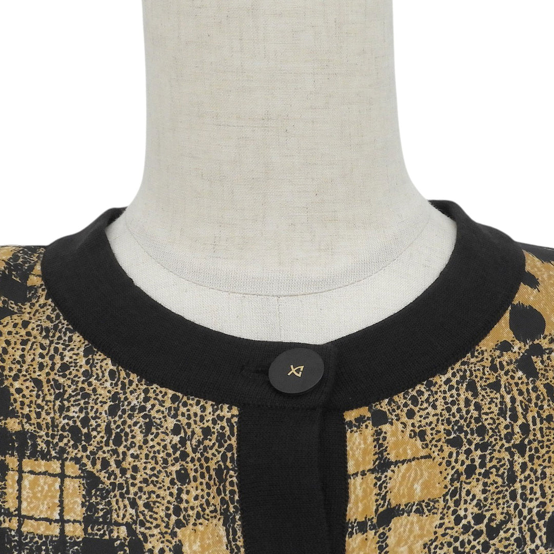 極美品▲LEONARD FASHION レオナール ファッション シルク100％ レオパード柄 クルーネック 長袖 カーディガン M 日本製 正規品