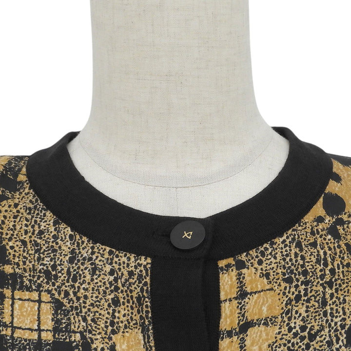 極美品▲LEONARD FASHION レオナール ファッション シルク100％ レオパード柄 クルーネック 長袖 カーディガン M 日本製 正規品