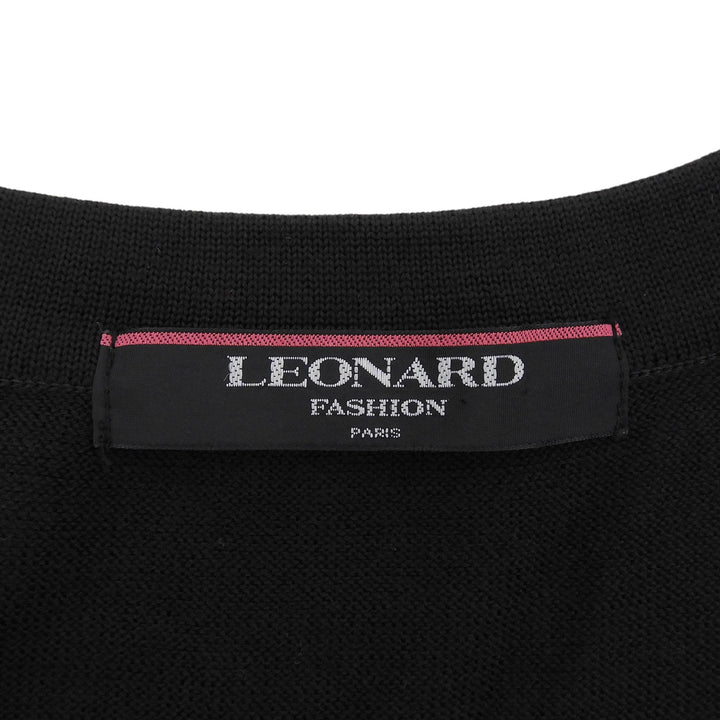 極美品▲LEONARD FASHION レオナール ファッション シルク100％ レオパード柄 クルーネック 長袖 カーディガン M 日本製 正規品