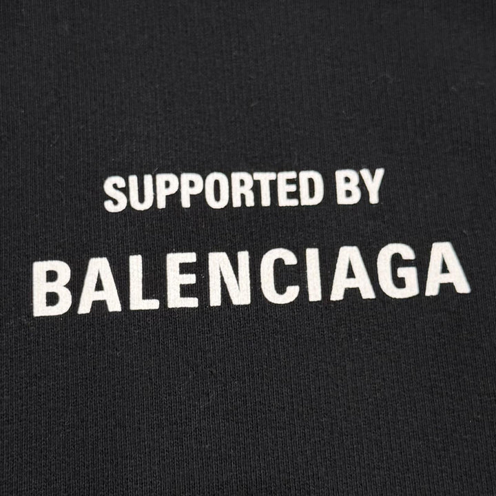 美品▼BALENCIAGA バレンシアガ 600583 コットン100% WFPロゴ フーディー 裏起毛 プルオーバー パーカー ブラック M 正規品 メンズ