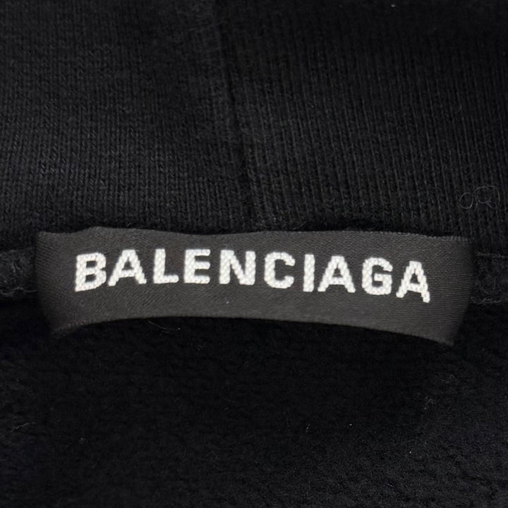 美品▼BALENCIAGA バレンシアガ 600583 コットン100% WFPロゴ フーディー 裏起毛 プルオーバー パーカー ブラック M 正規品 メンズ