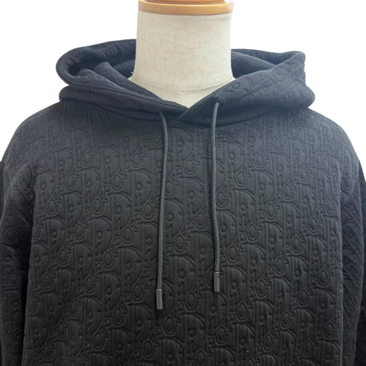 極美品□DIOR ディオール オム 513J626A0978 オブリーク ロゴ総柄 プルオーバー フーディー パーカー ブラック XL イタリア製 正規品