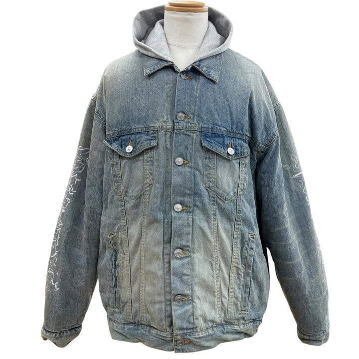 極美品▼BALENCIAGA バレンシアガ 2023年製 773805 DIY Metal Outline フーデッド 裏地ボア デニムジャケット インディゴ 1 正規品