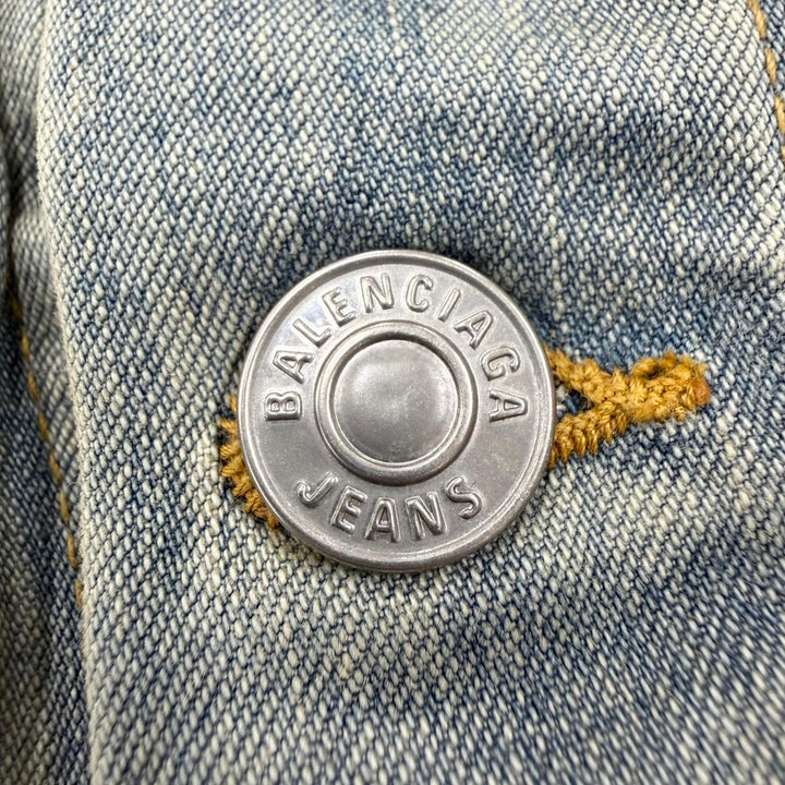 極美品▼BALENCIAGA バレンシアガ 2023年製 773805 DIY Metal Outline フーデッド 裏地ボア デニムジャケット インディゴ 1 正規品
