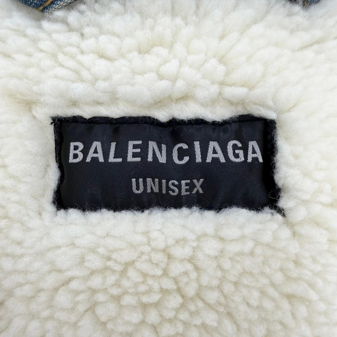 極美品▼BALENCIAGA バレンシアガ 2023年製 773805 DIY Metal Outline フーデッド 裏地ボア デニムジャケット インディゴ 1 正規品