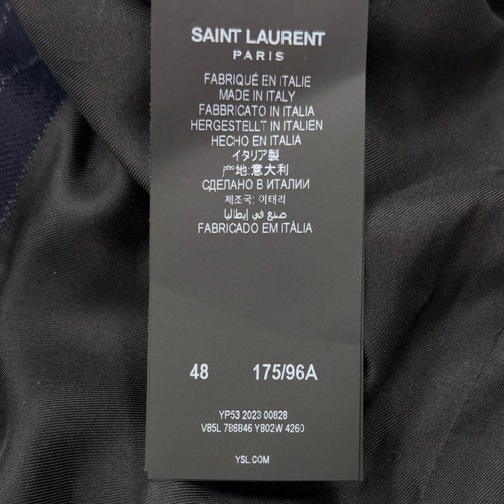 極美品▼SAINT LAURENT PARIS サンローランパリ 2023年製 786846 ストライプ柄 ピークドラペル ダブルブレスト テーラード 48 正規品