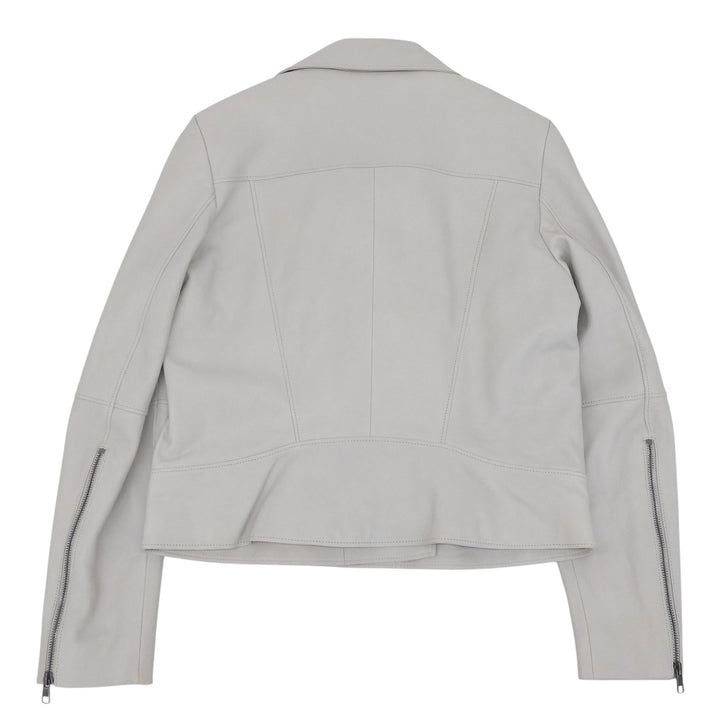 美品▲HUGO BOSS ヒューゴボス 羊革 ダブルブレスト レザージャケット ライトグレー IT 40 インド製 正規品 レディース ハンガー付き