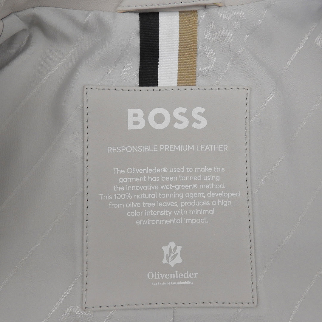 美品▲HUGO BOSS ヒューゴボス 羊革 ダブルブレスト レザージャケット ライトグレー IT 40 インド製 正規品 レディース ハンガー付き