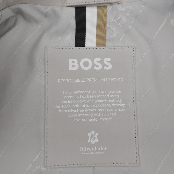 美品▲HUGO BOSS ヒューゴボス 羊革 ダブルブレスト レザージャケット ライトグレー IT 40 インド製 正規品 レディース ハンガー付き