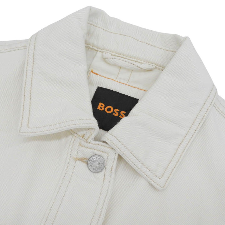 極美品▲HUGO BOSS ヒューゴボス コットン リネン ロゴボタン ドローストリング デニムジャケット ホワイト S 正規品 レディース