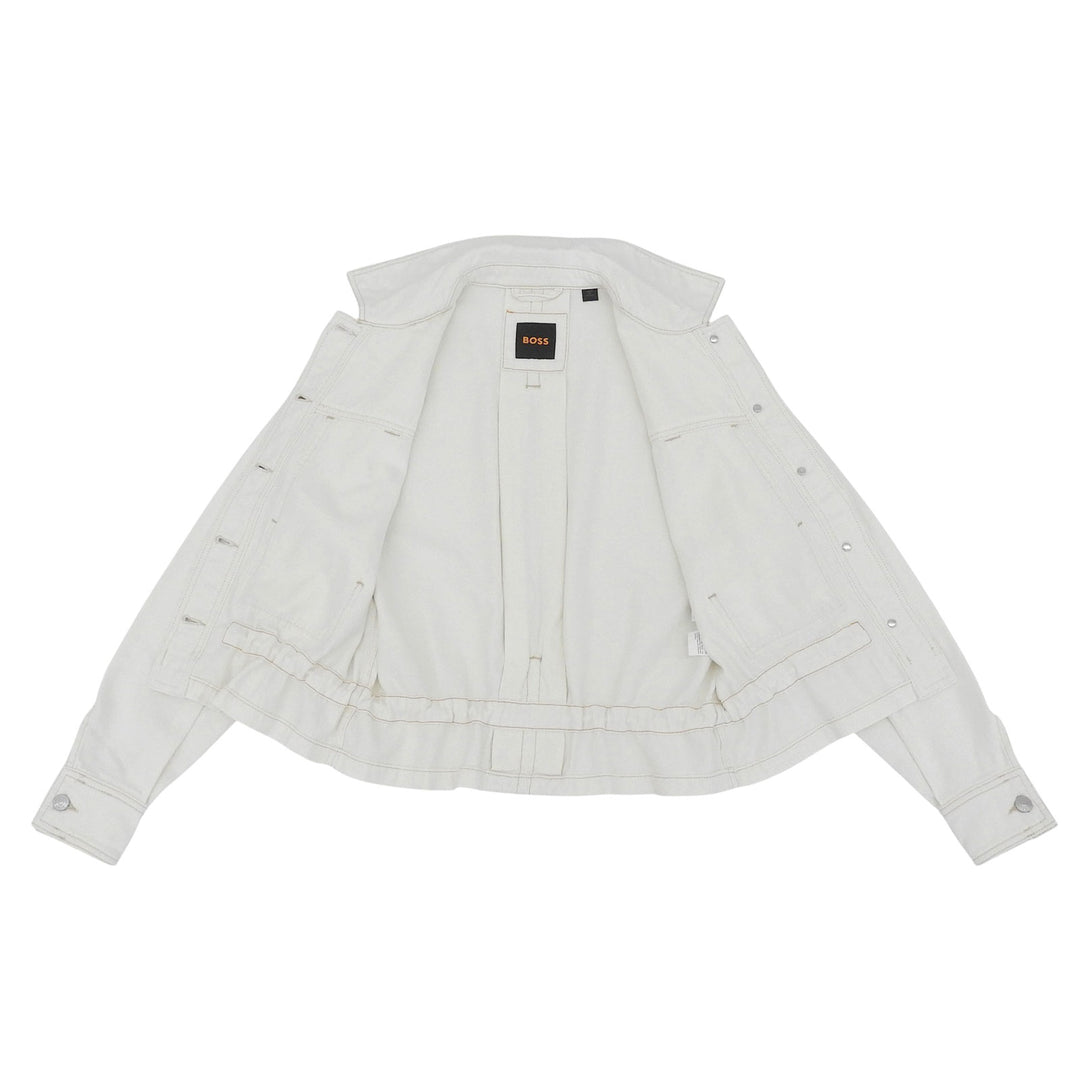 極美品▲HUGO BOSS ヒューゴボス コットン リネン ロゴボタン ドローストリング デニムジャケット ホワイト S 正規品 レディース