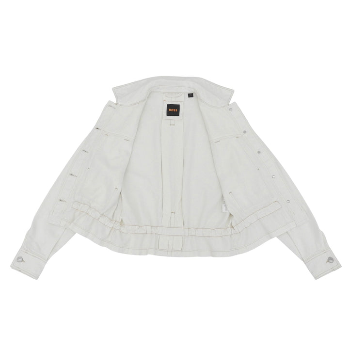 極美品▲HUGO BOSS ヒューゴボス コットン リネン ロゴボタン ドローストリング デニムジャケット ホワイト S 正規品 レディース