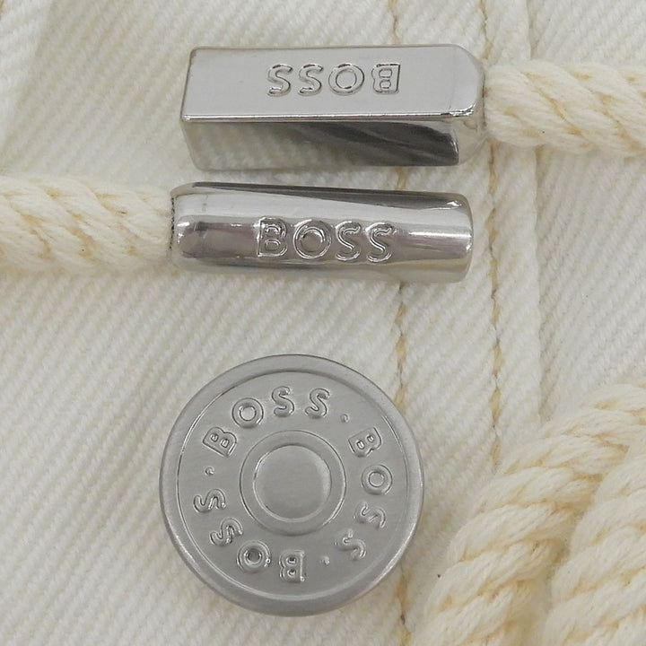 極美品▲HUGO BOSS ヒューゴボス コットン リネン ロゴボタン ドローストリング デニムジャケット ホワイト S 正規品 レディース