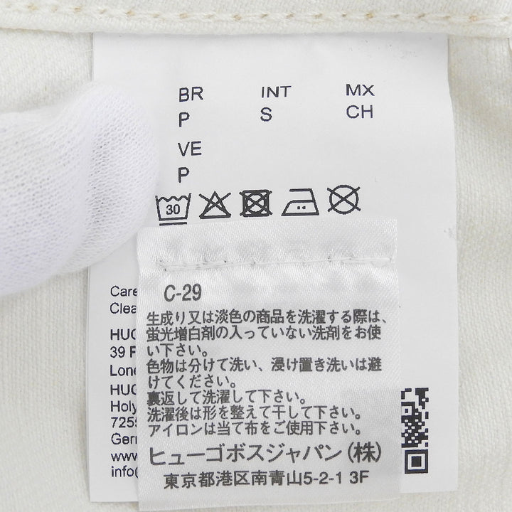 極美品▲HUGO BOSS ヒューゴボス コットン リネン ロゴボタン ドローストリング デニムジャケット ホワイト S 正規品 レディース