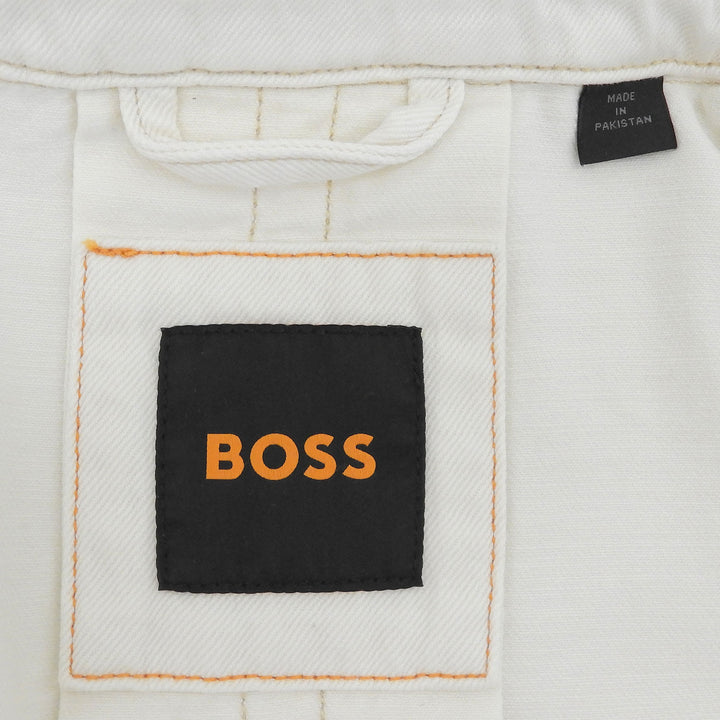 極美品▲HUGO BOSS ヒューゴボス コットン リネン ロゴボタン ドローストリング デニムジャケット ホワイト S 正規品 レディース