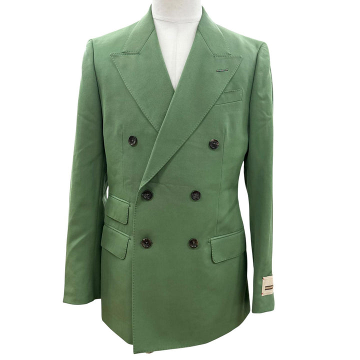 極美品▼GUCCI グッチ 23AW 747275 ウール ピークドラペル ダブルブレスト テーラードジャケット グリーン 46 イタリア製 正規品 メンズ