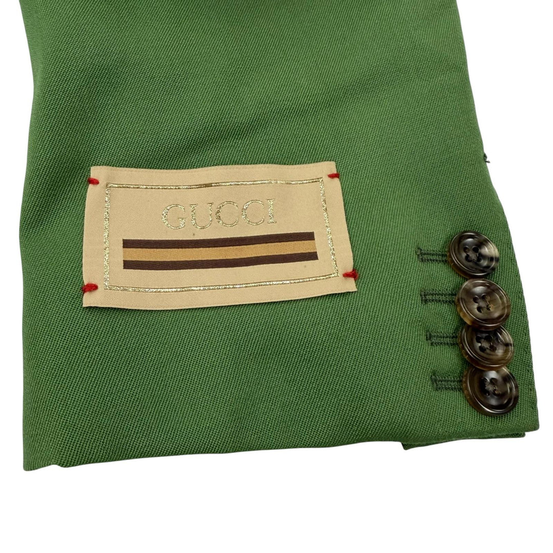 極美品▼GUCCI グッチ 23AW 747275 ウール ピークドラペル ダブルブレスト テーラードジャケット グリーン 46 イタリア製 正規品 メンズ