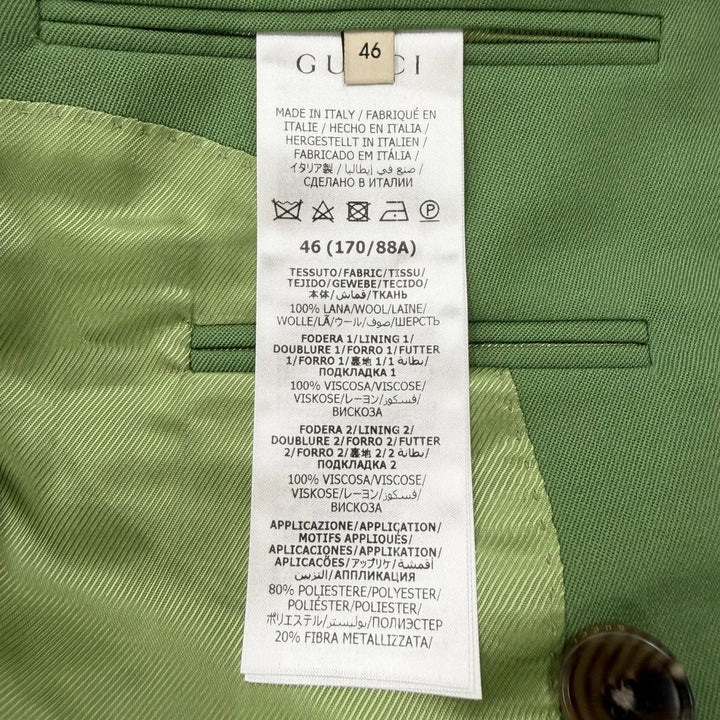 極美品▼GUCCI グッチ 23AW 747275 ウール ピークドラペル ダブルブレスト テーラードジャケット グリーン 46 イタリア製 正規品 メンズ