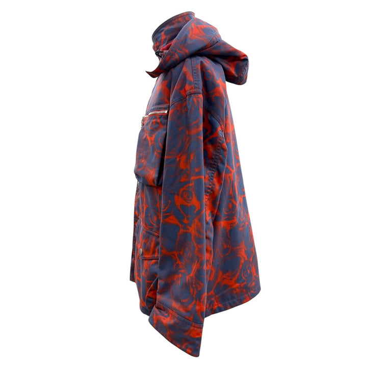 極美品▼BURBERRY バーバリー 8076689 ローズプリント 襟コーデュロイ ZIPUP フーデッド ジャケット レッド ブルー S 伊製 正規品 メンズ
