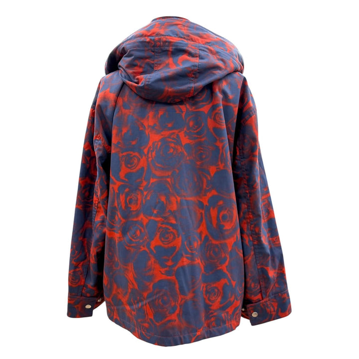 極美品▼BURBERRY バーバリー 8076689 ローズプリント 襟コーデュロイ ZIPUP フーデッド ジャケット レッド ブルー S 伊製 正規品 メンズ
