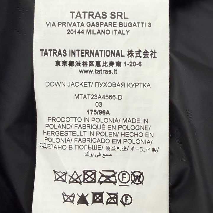 美品▼TATRAS タトラス 23AW MTAT23A4566 BOESIO ロゴワッペン フーデッド ジップアップ ダウンジャケット ブラック 3 正規品 メンズ