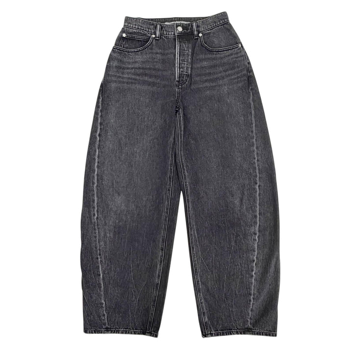 美品△Alexander Wang アレキサンダーワン 4DC1264112 コットン ラインストーン ボタンフライ ワイド デニムパンツ ブラック系 24 正規品