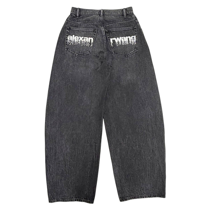 美品△Alexander Wang アレキサンダーワン 4DC1264112 コットン ラインストーン ボタンフライ ワイド デニムパンツ ブラック系 24 正規品