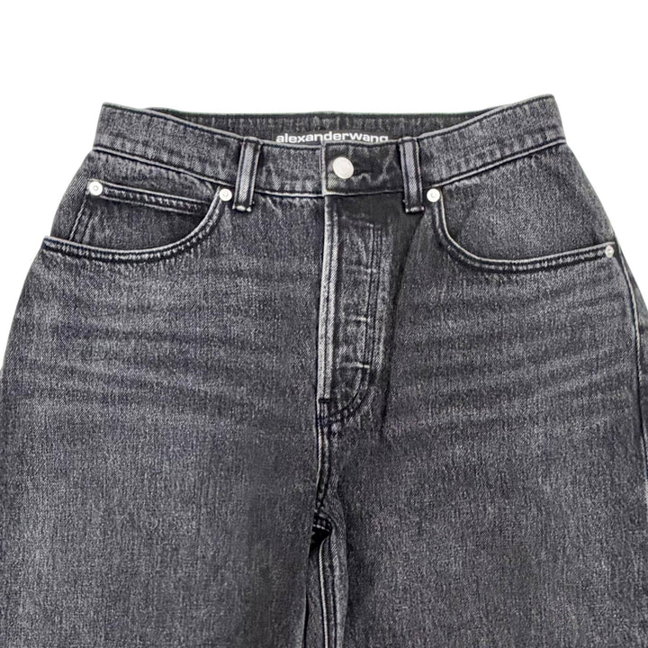 美品△Alexander Wang アレキサンダーワン 4DC1264112 コットン ラインストーン ボタンフライ ワイド デニムパンツ ブラック系 24 正規品