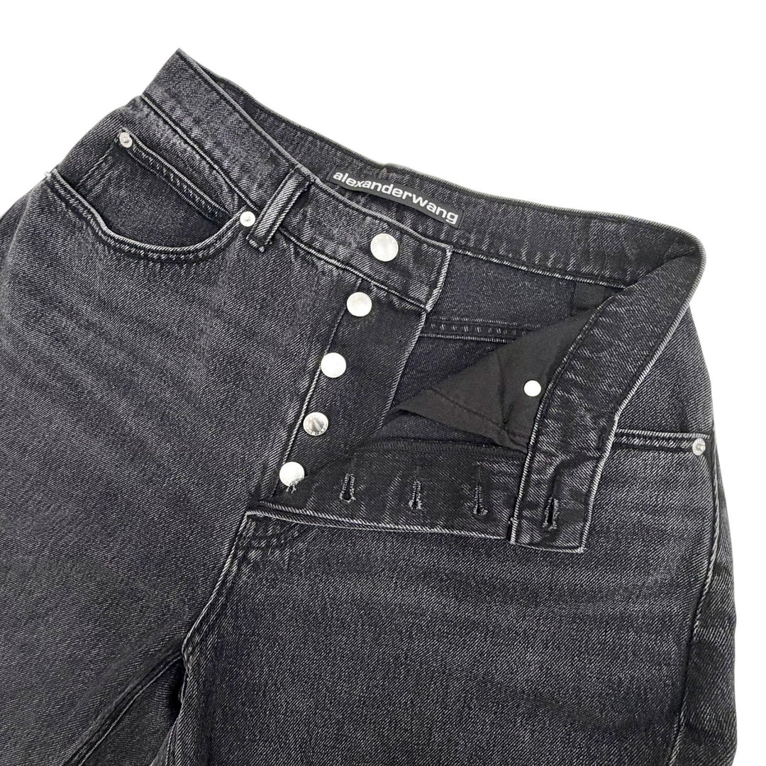美品△Alexander Wang アレキサンダーワン 4DC1264112 コットン ラインストーン ボタンフライ ワイド デニムパンツ ブラック系 24 正規品