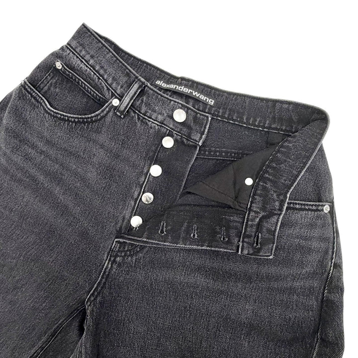 美品△Alexander Wang アレキサンダーワン 4DC1264112 コットン ラインストーン ボタンフライ ワイド デニムパンツ ブラック系 24 正規品