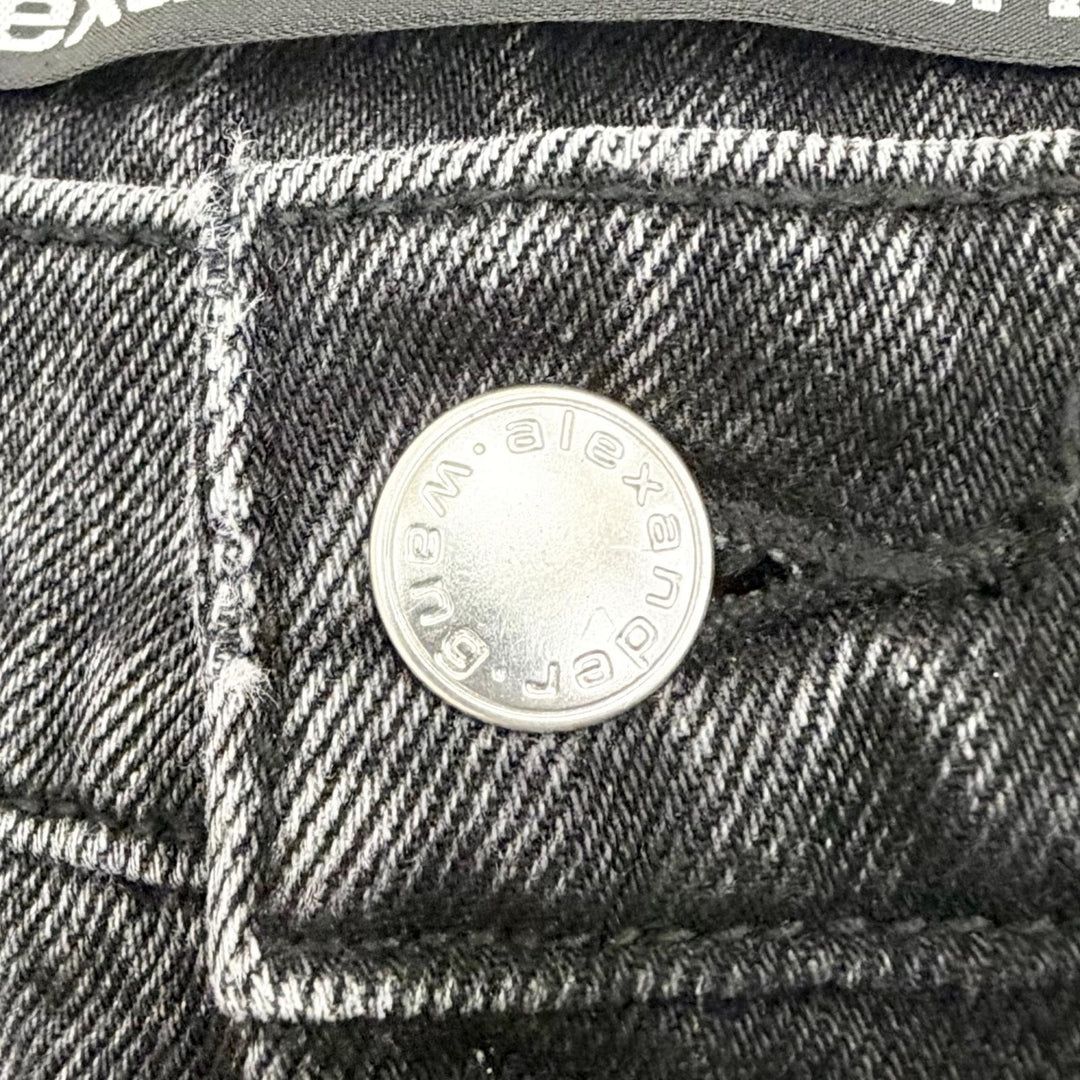 美品△Alexander Wang アレキサンダーワン 4DC1264112 コットン ラインストーン ボタンフライ ワイド デニムパンツ ブラック系 24 正規品