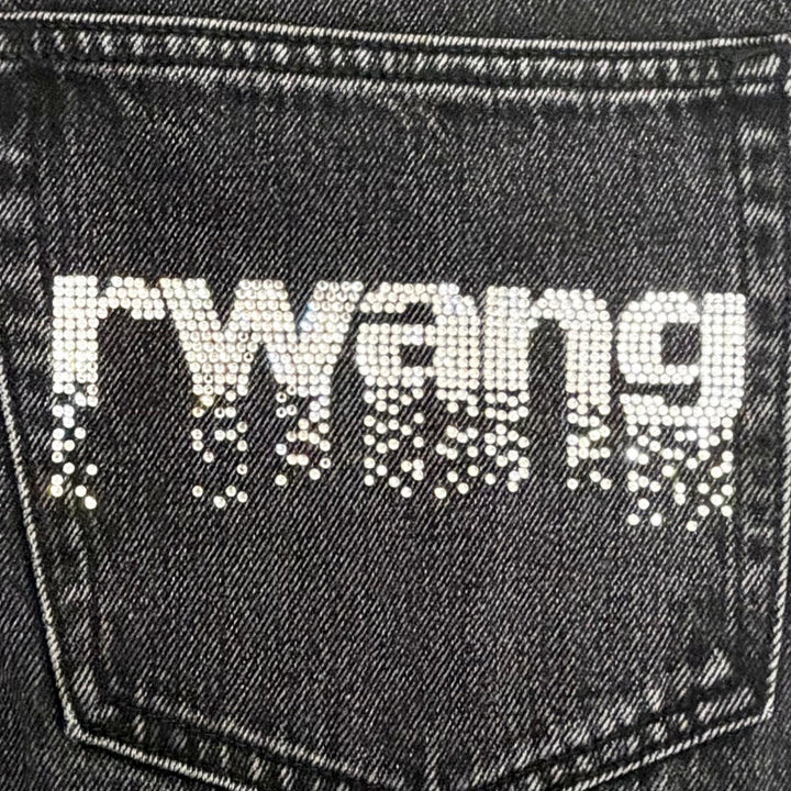 美品△Alexander Wang アレキサンダーワン 4DC1264112 コットン ラインストーン ボタンフライ ワイド デニムパンツ ブラック系 24 正規品