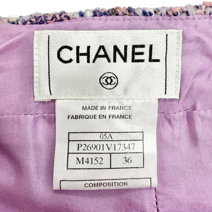 極美品△CHANEL シャネル 05A P26901V17347 ココボタン ラメ糸 スパンコール モヘア混 ツイードスカート パープル 36 フランス製 正規品