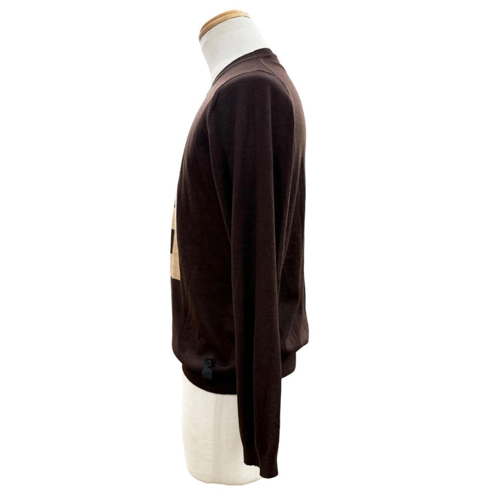 極美品▼FENDI フェンディ FZZ371 カシミヤ シルク FFロゴ クルーネック ハイゲージニット セーター ブラウン 44 伊製 正規品 メンズ