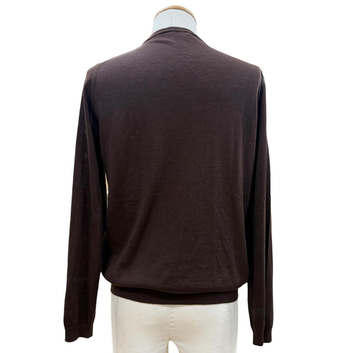 極美品▼FENDI フェンディ FZZ371 カシミヤ シルク FFロゴ クルーネック ハイゲージニット セーター ブラウン 44 伊製 正規品 メンズ