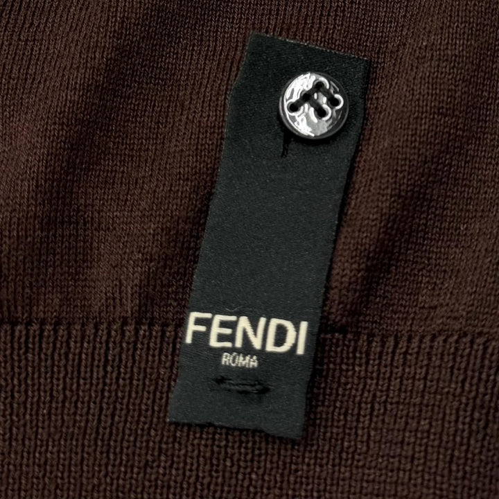 極美品▼FENDI フェンディ FZZ371 カシミヤ シルク FFロゴ クルーネック ハイゲージニット セーター ブラウン 44 伊製 正規品 メンズ