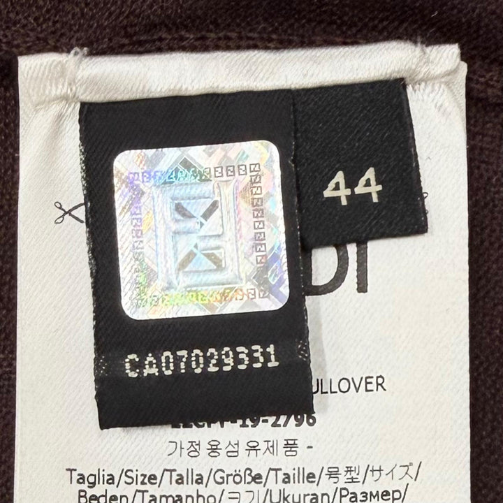 極美品▼FENDI フェンディ FZZ371 カシミヤ シルク FFロゴ クルーネック ハイゲージニット セーター ブラウン 44 伊製 正規品 メンズ